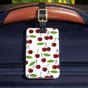 Rode kers, patroon van kersen, bladeren, fruit bagagelabel