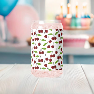 Rode kers, patroon van kersen, bladeren, fruit blikvorm glas