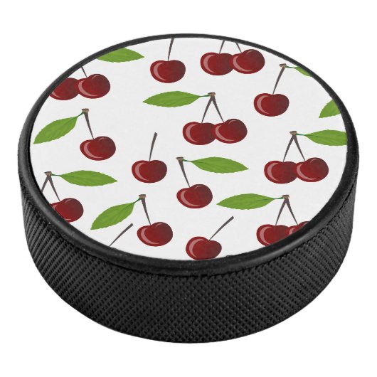 Rode kers, patroon van kersen, bladeren, fruit hockey puck (3/4)