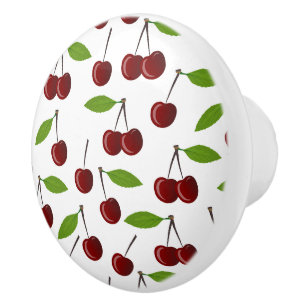 Rode kers, patroon van kersen, bladeren, fruit keramische knop