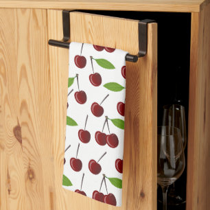 Rode kers, patroon van kersen, bladeren, fruit theedoek