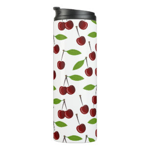 Rode kers, patroon van kersen, bladeren, fruit thermosbeker