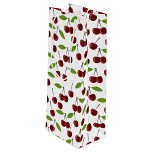 Rode kers, patroon van kersen, bladeren, fruit wijn cadeautas