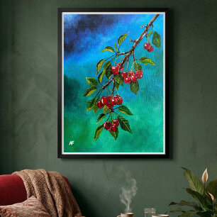 Rode kersen bij zomerdageraad Schilderij van Alfre Poster