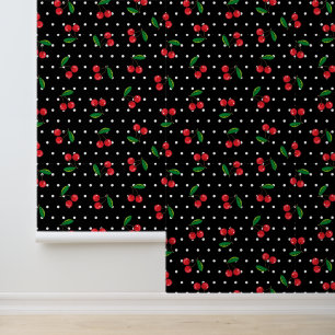 Rode Kersen en Polka Dots Rockabilly Patroon Behang