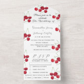 Rode kersen fruit elegante rustieke bruiloft all in one uitnodiging (Binnen)