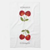 Rode kersen fruit gepersonaliseerde naam theedoek (Verticaal)