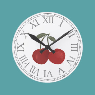 Rode Kersen Fruit Illustratie Ronde Klok