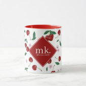 Rode Kersen Groen & Kersenbloesems Monogram Mok (Midden)