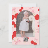 Rode Kersen met Roze Bow Coquette Verjaardagsfeest Kaart (Achterkant)