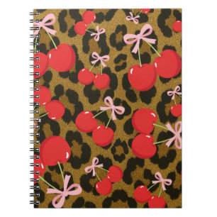 Rode kersen met roze lint Coquette Luipaardprint Notitieboek