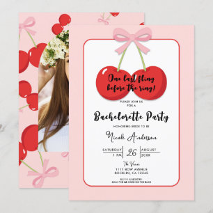 Rode kersen met Roze Strik Coquette Bachelorette  Kaart