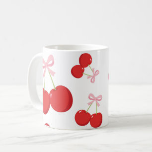 Rode kersen met roze strik Coquette Cottage Chic Koffiemok