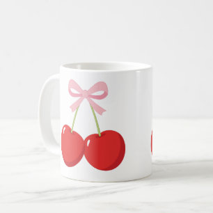 Rode kersen met roze strik Coquette Cottage Chic Koffiemok