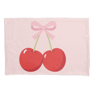Rode kersen met roze strik Coquette Cottage Chic Kussensloop