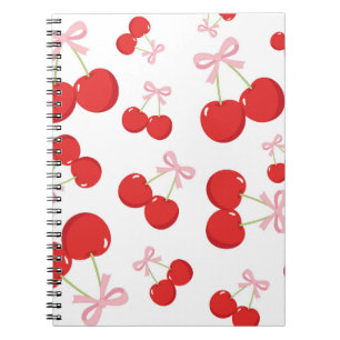 Rode kersen met roze strik Coquette Cottage Chic Notitieboek