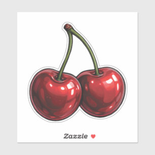 Rode kersen met roze strik Coquette Cottage Chic Sticker