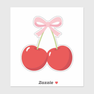 Rode kersen met roze strik Coquette Cottage Chic Sticker