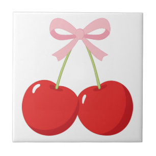 Rode kersen met roze strik Coquette Cottage Chic Tegeltje
