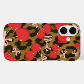Rode kersen met roze strik Coquette Leopard Print Case-Mate iPhone Case (Achterkant (horizontaal))