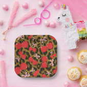 Rode kersen met roze strik Coquette Leopard Print Papieren Bordje (Feest)