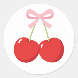 Rode kersen met roze strik Coquette verjaardagsfee Ronde Sticker