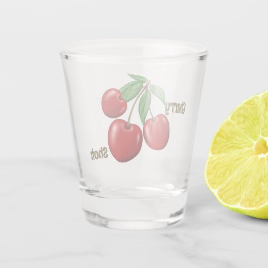 Rode kersen ontwerp gepersonaliseerd shot glas (Achterkant)