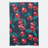 Rode kersen op donkerblauw theedoek (Verticaal)