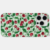Rode kersen op lichtgroene gingham Case-Mate iPhone case (Achterkant (horizontaal))