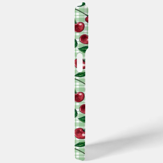 Rode kersen op lichtgroene gingham Case-Mate iPhone case (Achterkant / Rechts)