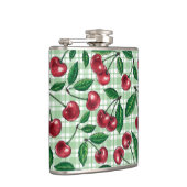 Rode kersen op lichtgroene gingham heupfles (Rechts)