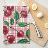 Rode kersen op roze gingham theedoek (Quarter Fold)