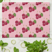 Rode kersen op roze met witte Stippen Theedoek (Gevouwen)