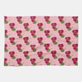 Rode kersen op roze met witte Stippen Theedoek (Horizontaal)