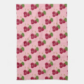 Rode kersen op roze met witte Stippen Theedoek (Verticaal)