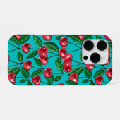 Rode kersen op turquoise iPhone hoesje (Achterkant horizontaal)