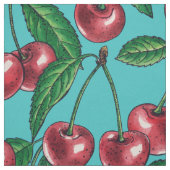 Rode kersen op turquoise stof (Swatch)