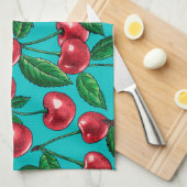 Rode kersen op turquoise theedoek (Quarter Fold)