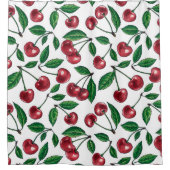 Rode kersen op wit douchegordijn (Voorkant)