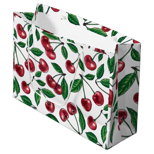Rode kersen op wit groot cadeauzakje (Voorkant Gekanteld)
