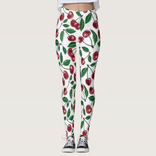Rode kersen op wit leggings