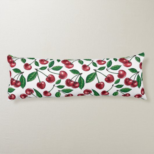 Rode kersen op wit lichaamskussen (Achterkant)