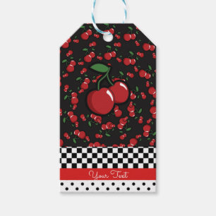 Rode Kersen Retro Zwart Wit Rode Feest Favor Cadeaulabel
