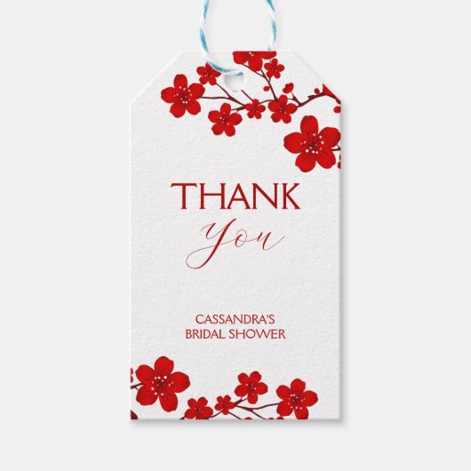 Rode Kersenbloesem Bloem Bruiloft Feest Cadeaulabel (Voorkant)