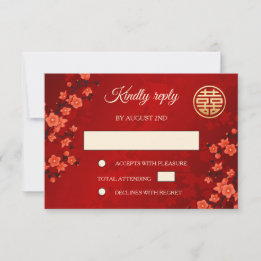 Rode Kersenbloesem Chinese bruiloft RSVP Kaartje