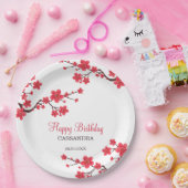 Rode Kersenbloesem Sakura Bloemen Verjaardag Papieren Bordje (Feest)