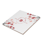 Rode Kersenbloesems Dubbel Xi Chinees huwelijksges Tegeltje (Zijkant)