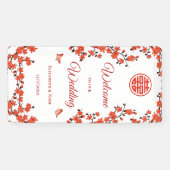 Rode Kersenbloesems Witte Chinese bruiloft Spandoek (Horizontaal)