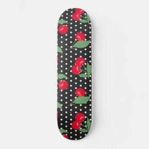 Rode Kersenvrucht Groene Bladeren Zwarte Witte Sti Skateboard
