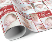 Rode Kerst 8 Fotocollage Gepersonaliseerde Custom Cadeaupapier (Rol Hoek)